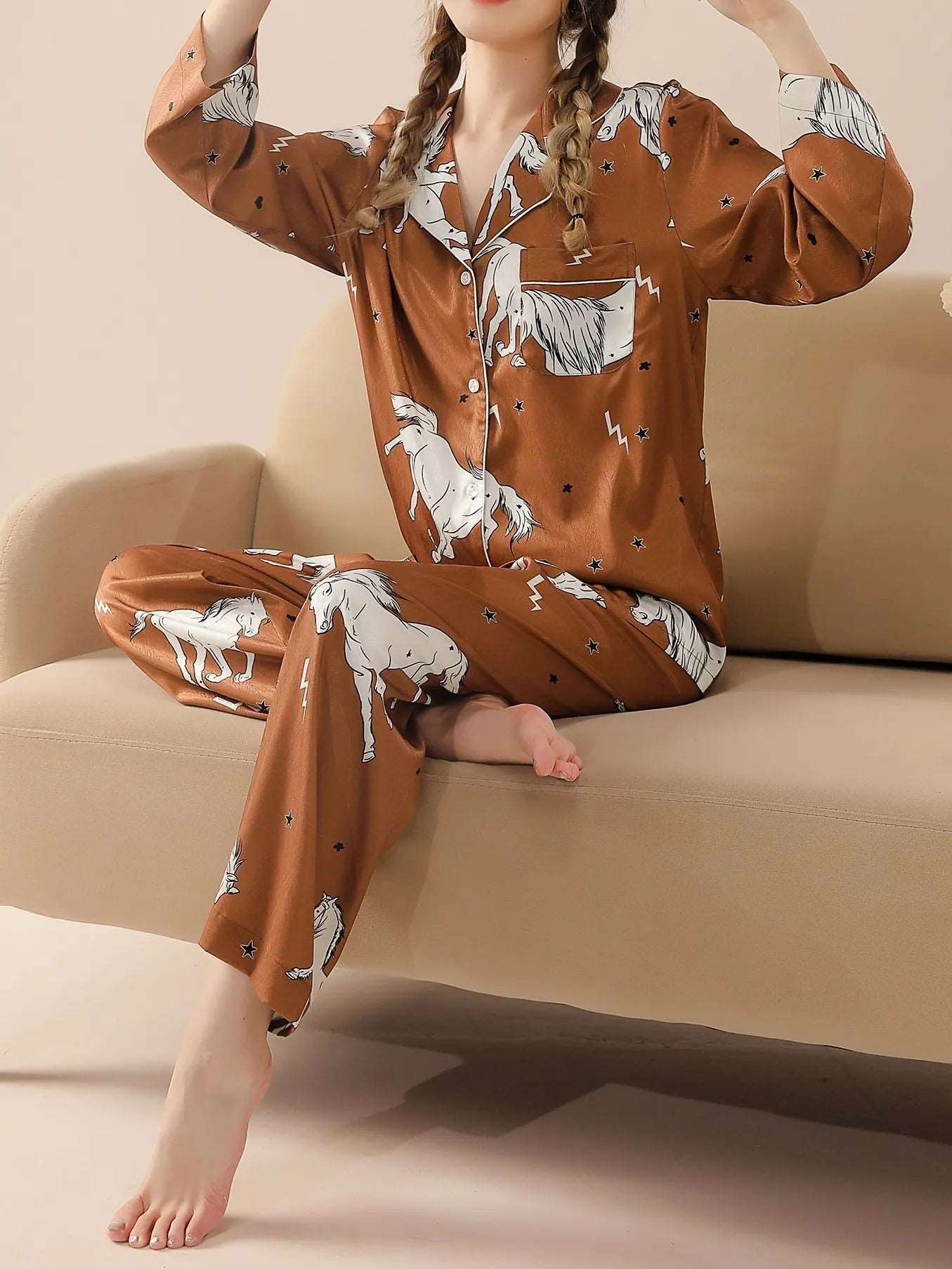 Auburn Stallion Horse Print Pyjama Set for Women