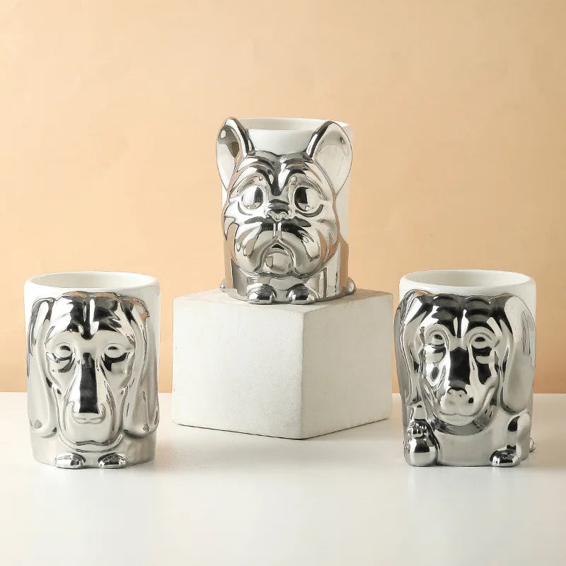 Silver Plated Dog Ceramic Mugs