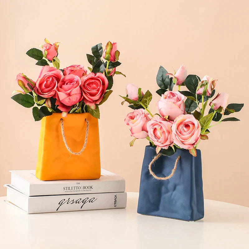 Vibrant Ceramic Paper Bag Handbag Vase - Vase from Dear Cece - Just £29.99! Shop now at Dear Cece
