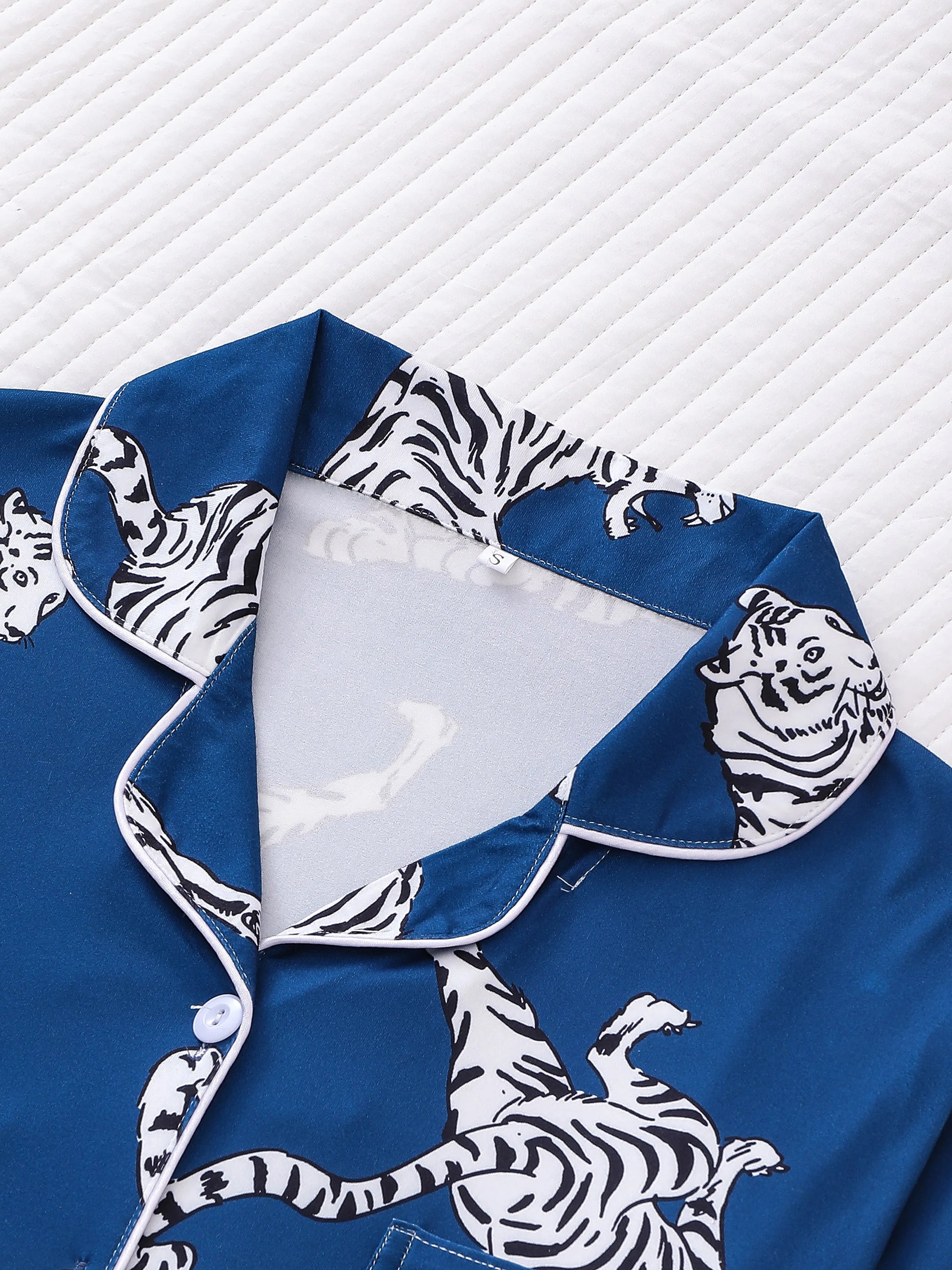 Royal blue tiger print sleepwear pyjama set