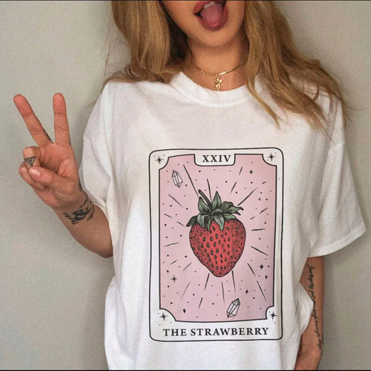 The Strawberry Tarot Card Graphic T-Shirt - T Shirts from Dear Cece - Just £15.99! Shop now at Dear Cece