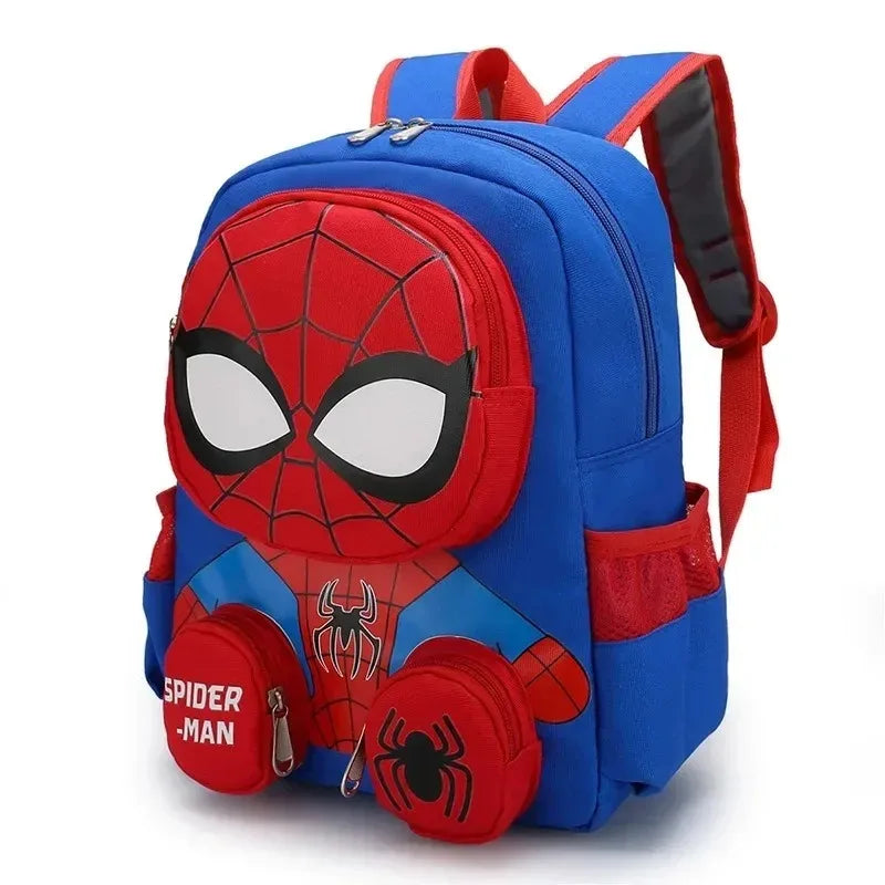 Spider-Man backpack with red and blue design on a white background
