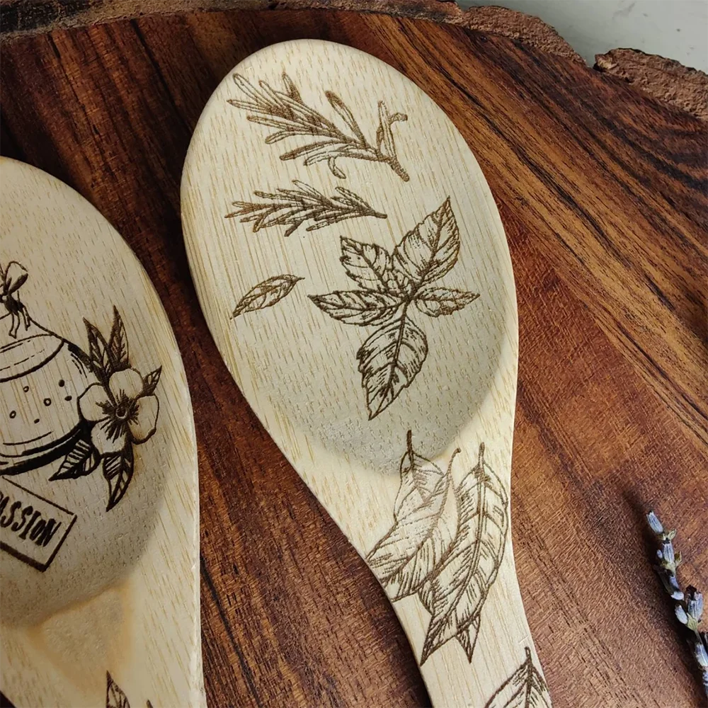 close up herb design on spoon