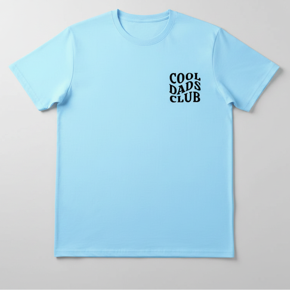 blue cool dads club tshirt on a white background