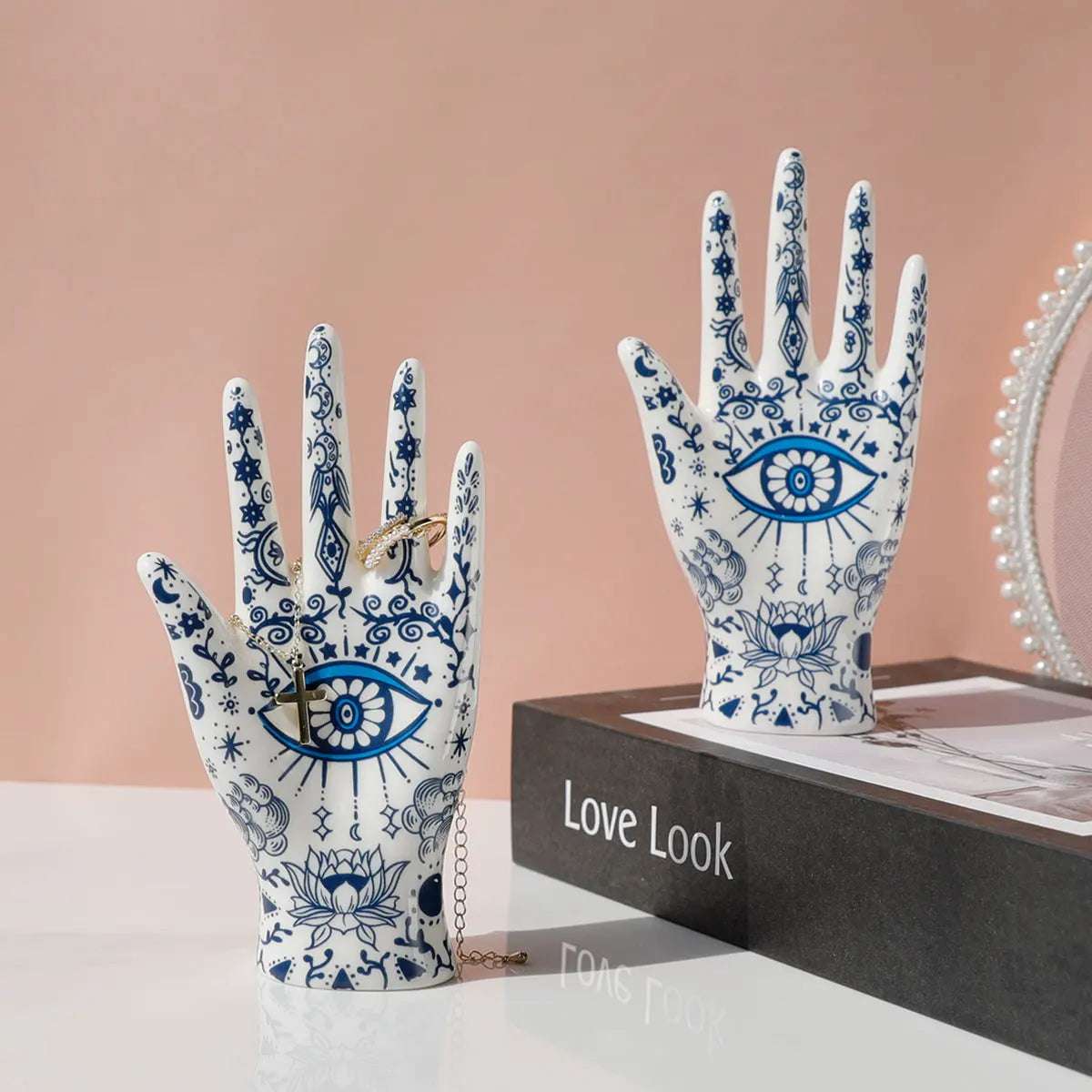 Hamsa Evil Eye Ceramic Hand Ring Holder