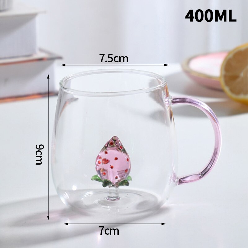 Blossoming Rose Pink 3D Flower Glass Mug
