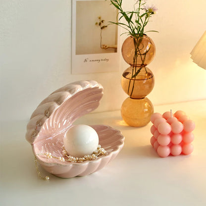 Pink Ceramic Oyster Shell Pearl Night Light