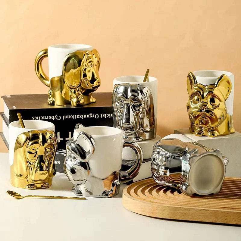 Gold Plated Dog Ceramic Mug