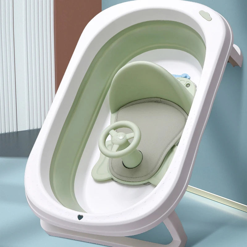 green Anti Slip Baby Bath Seat with Toy Wheel