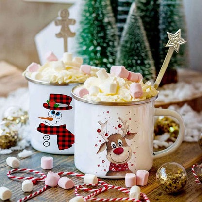 Two Christmas Enamel Coffee Mugs