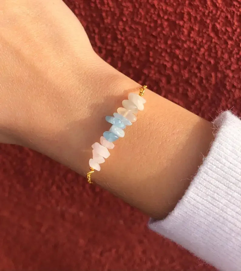 Fertility Bracelet - Moonstone, Aquamarine Rose Quartz Crystal Healing Bracelet