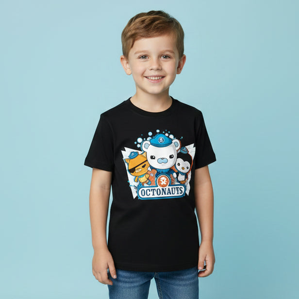 little boy wearing black octonauts tshirt