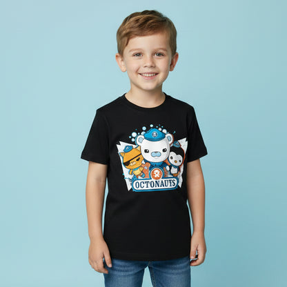 little boy wearing black octonauts tshirt