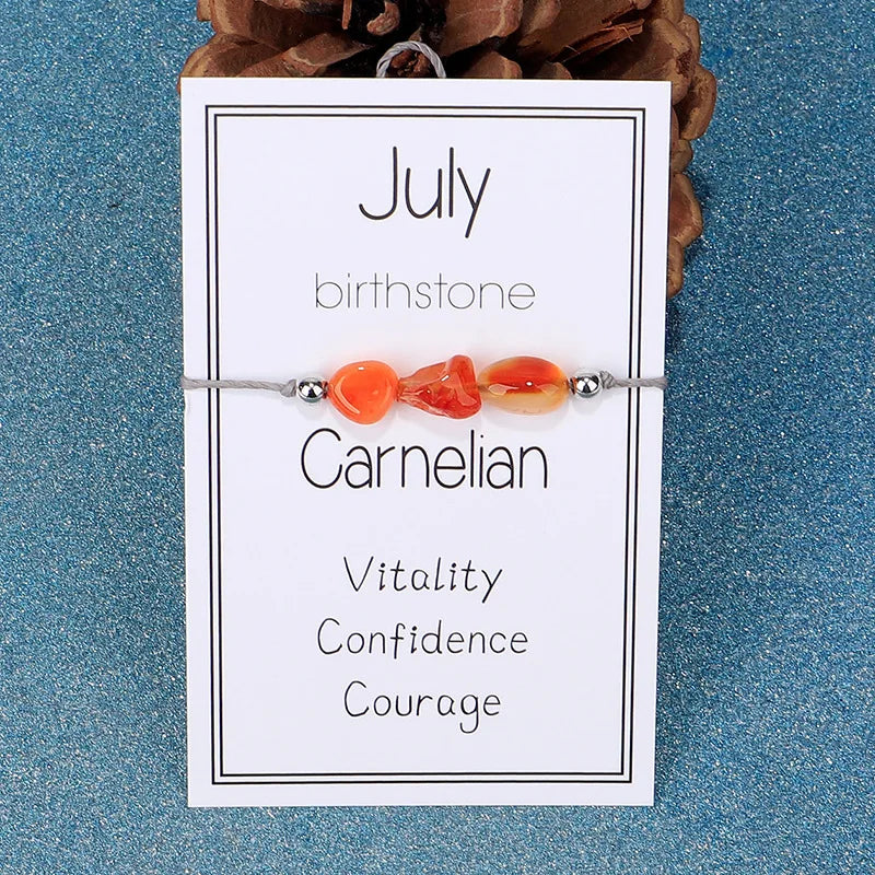 July Carnelian Natural Stone Birthstone Wish Bracelet