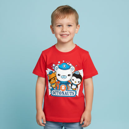 little boy wearing red octonauts tshirt