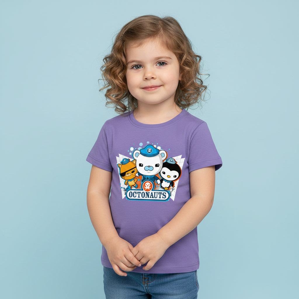 little girl wearing purple octonauts tshirt