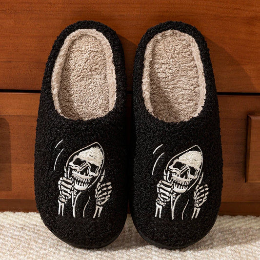 side by side Halloween Grim Reaper Skull Face Slippers