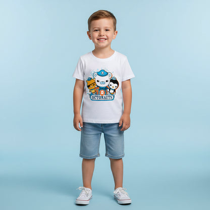 little boy wearing white octonauts tshirt