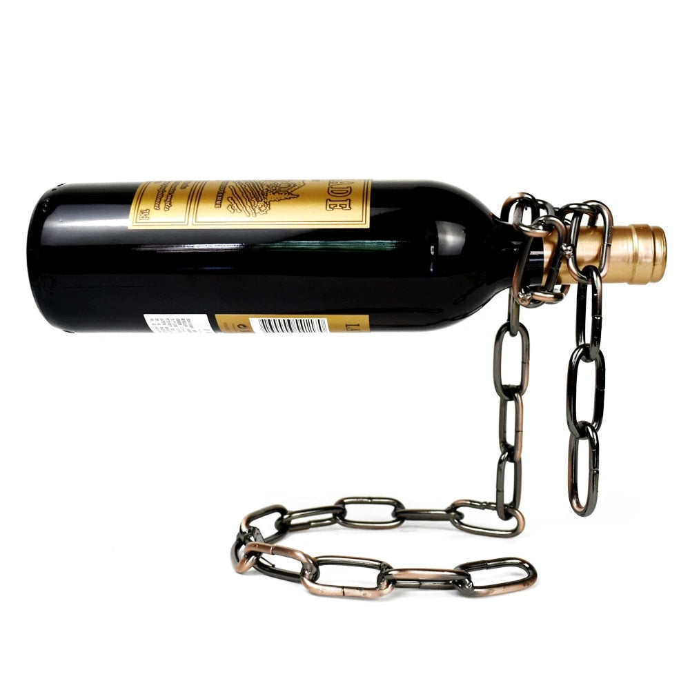 Gravity Defying Iron Chain Wine Bottle Stand