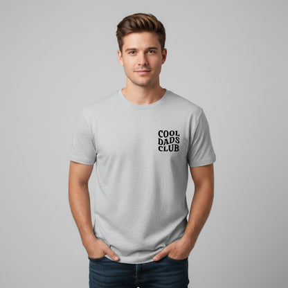 Man wearing grey cool dads club tshirt
