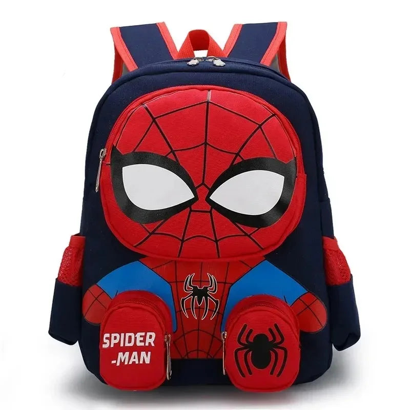 Spider-Man backpack with red and blue design on a white background