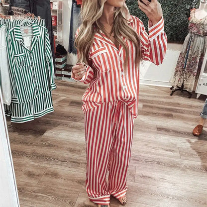 Silk Satin Striped Womens Pyjama Set