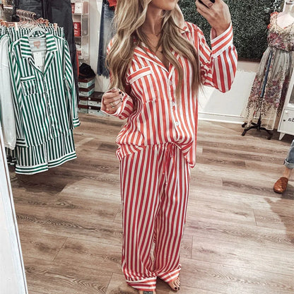 Silk Satin Striped Womens Christmas Pyjama Set