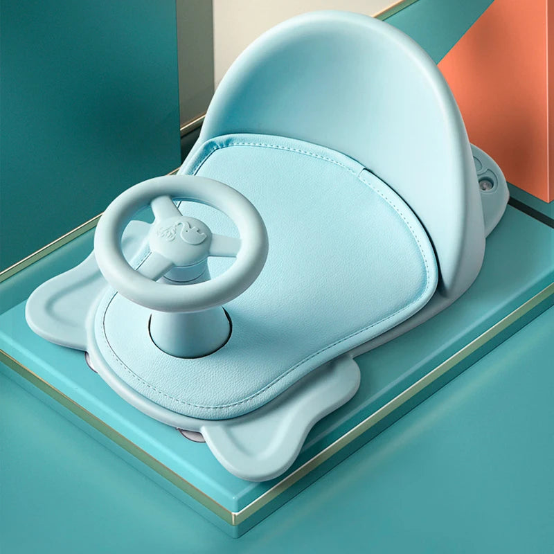 Blue Anti Slip Baby Bath Seat with Toy Wheel