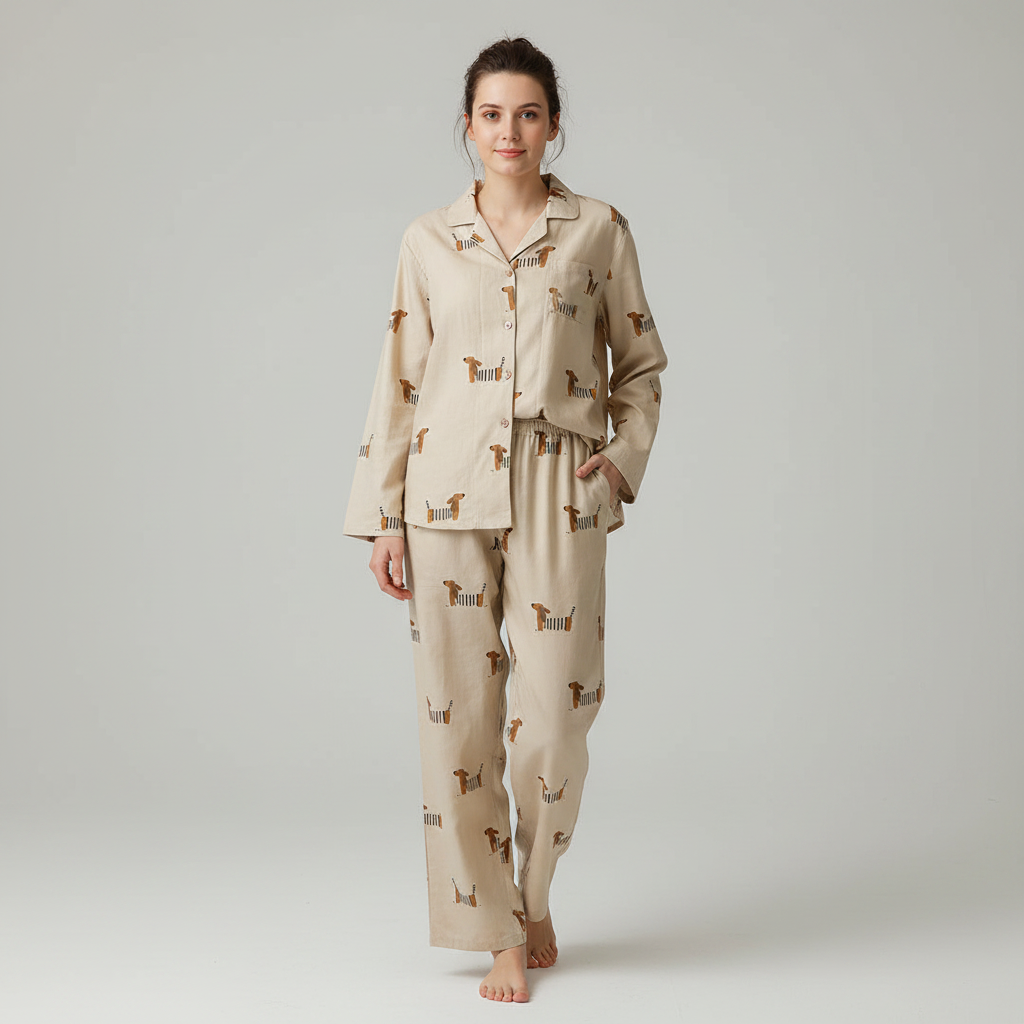 Cotton Dachshund Print Women’s Pyjama Set