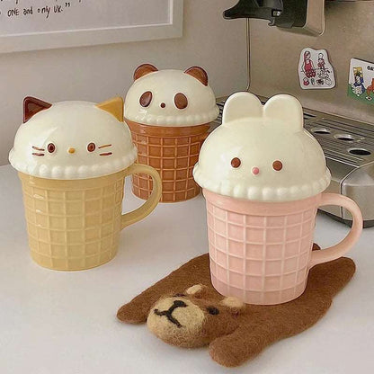 Cute Animal Waffle Mug with Lid - Cat Bunny Bear - Mugs from Dear Cece - Just £19.99! Shop now at Dear Cece