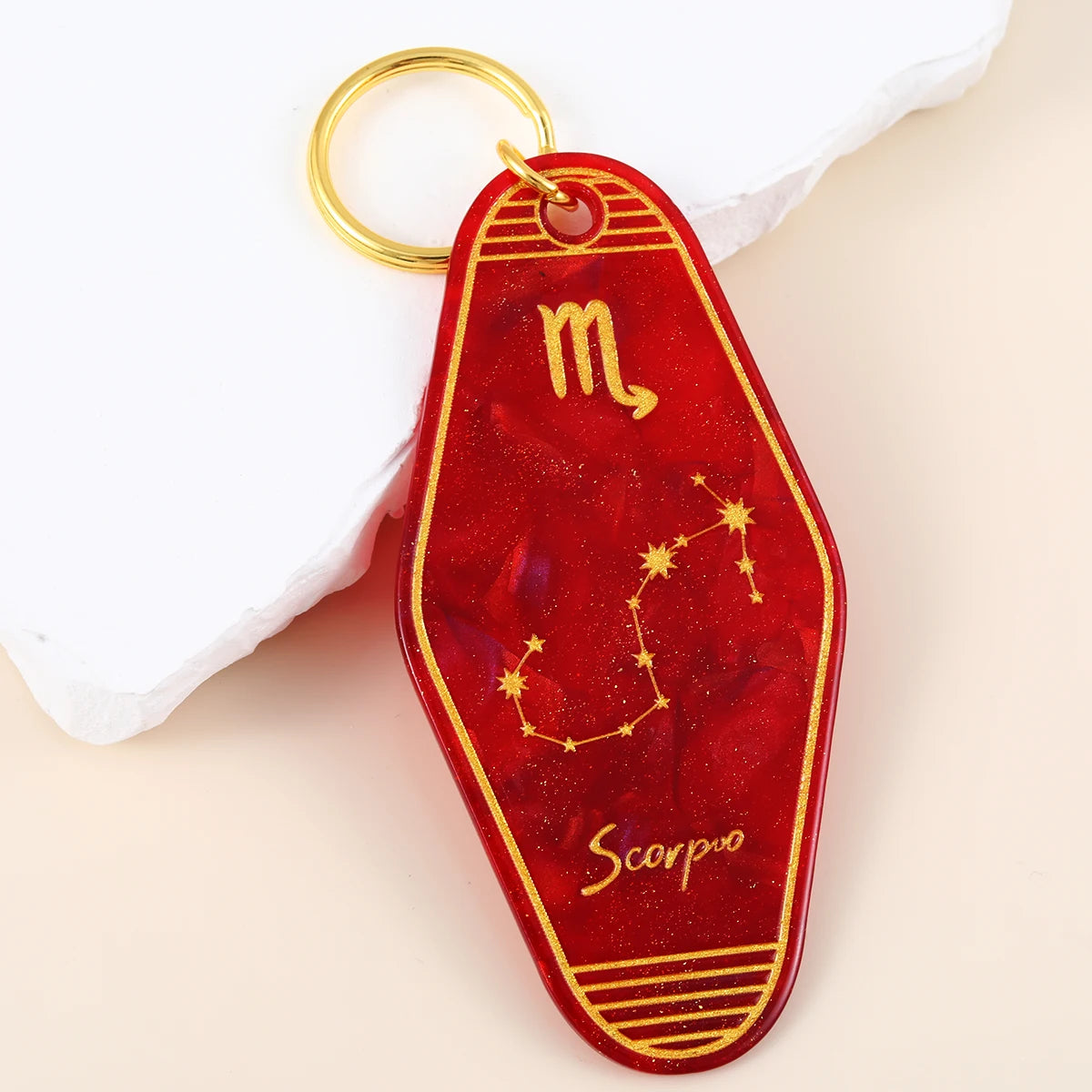 Zodiac Star Sign Retro Motel Keychain