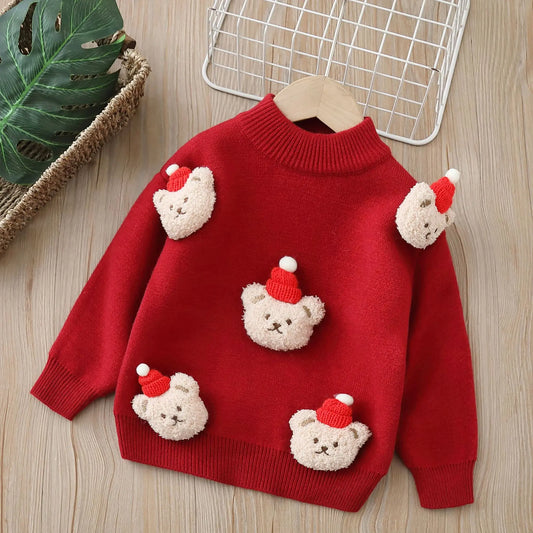 Red Kids Santa Bear Christmas Jumper