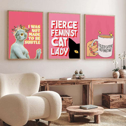 Fierce Feminist Cat Lady Pink Wall Art - Wall Art from Dear Cece - Just £16.99! Shop now at Dear Cece