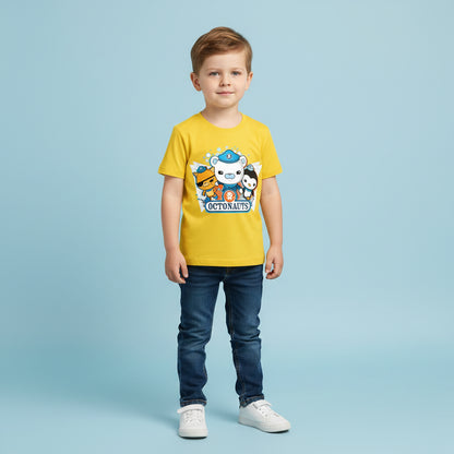 little boy wearing yellow octonauts tshirt