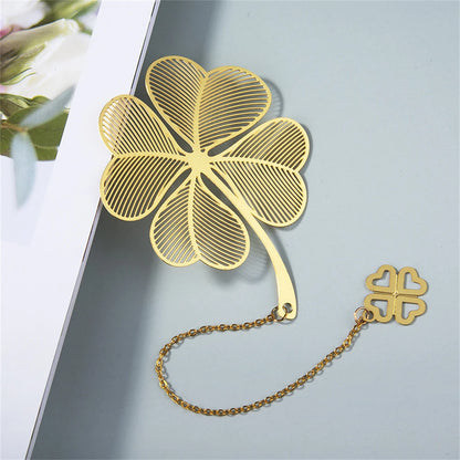 lucky clover gold bookmark. Gift for book lovers. Good luck gift