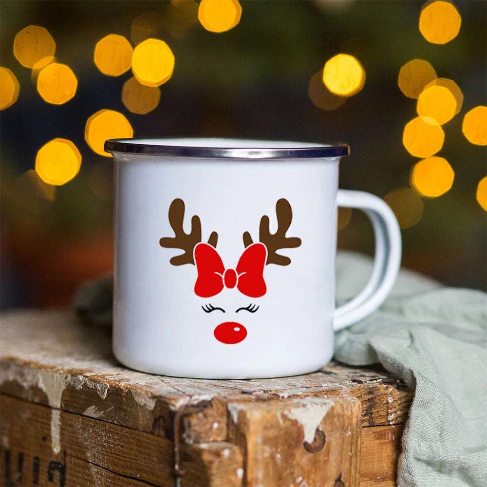 Mrs Reindeer Christmas Enamel Coffee Mugs