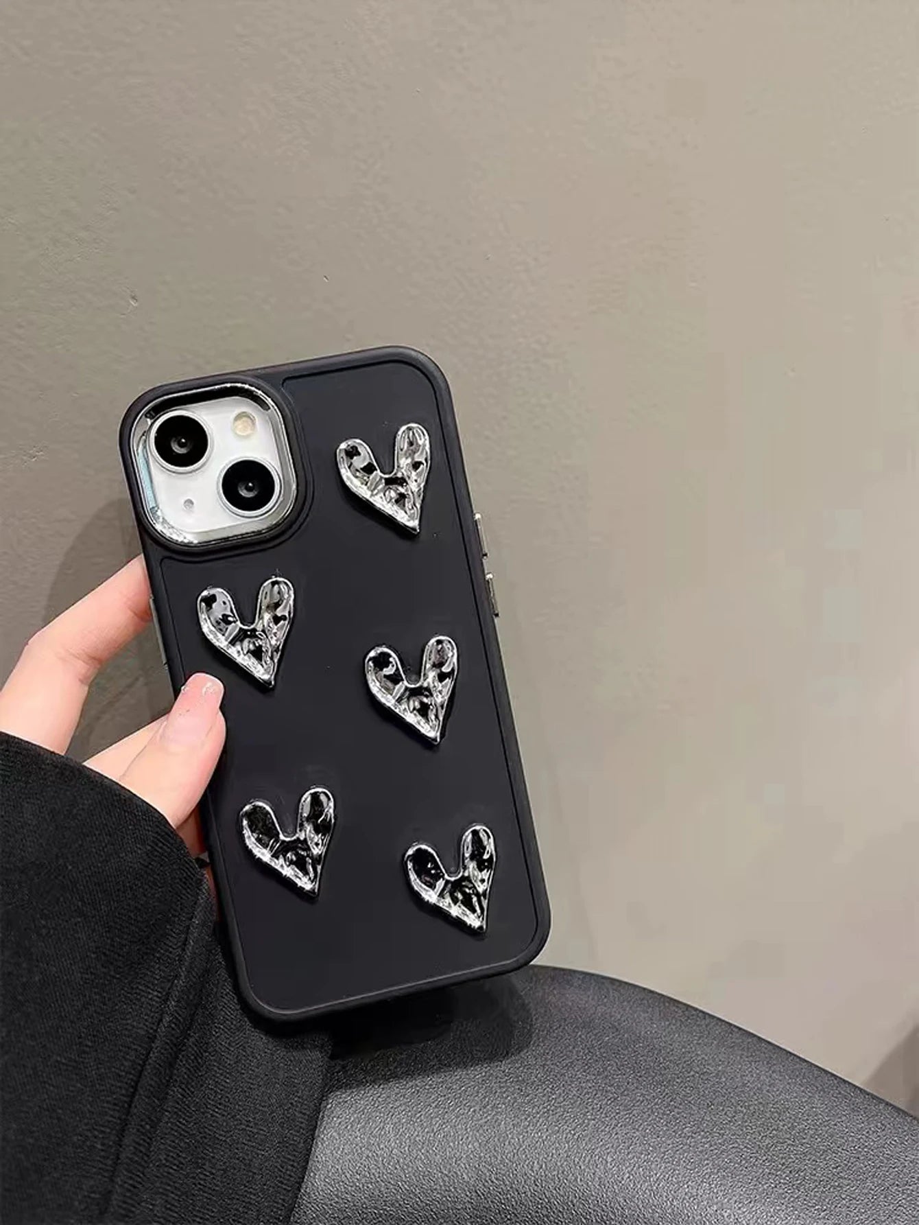 Black Crinkle Heart Silicone iPhone Case