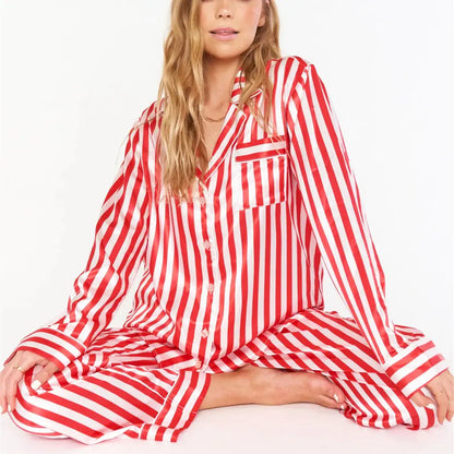 Silk Satin Striped Womens Pyjama Set