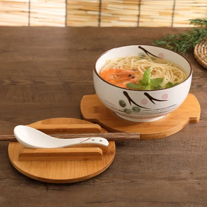 Traditional Japanese Handpainted White Ramen Bowl Set