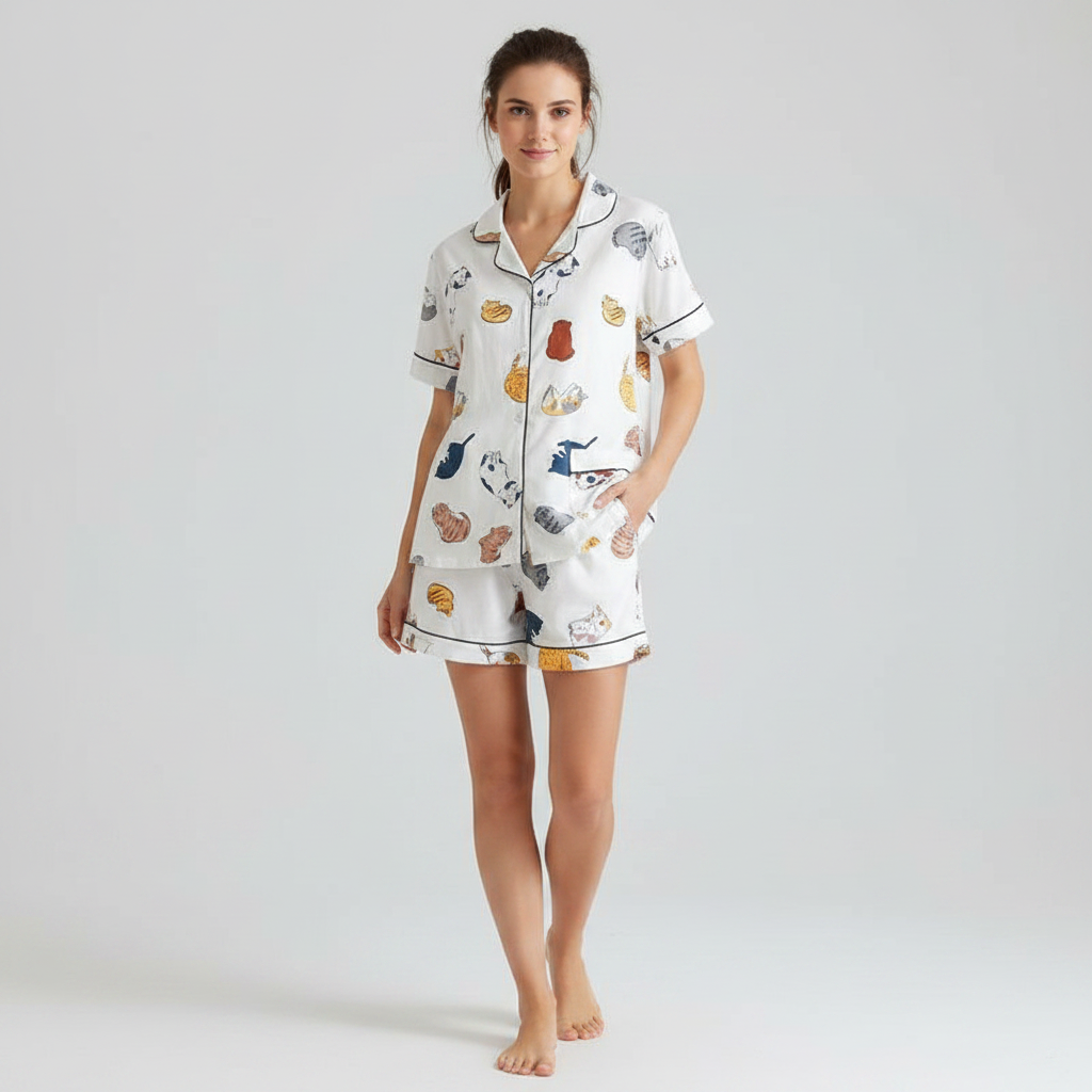 100% cotton cat print PJ set