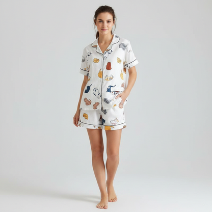 100% cotton cat print PJ set