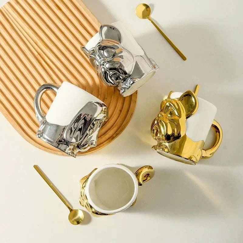 Gold and silver Plated Dog Ceramic Mugs