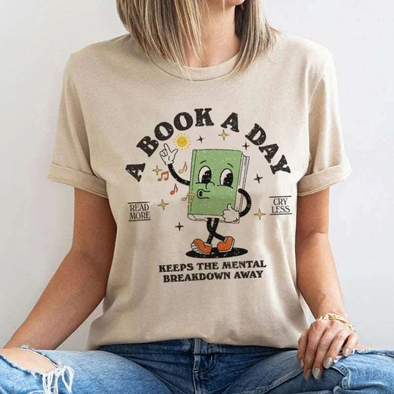 A Book A Day Cartoon Bookworm Novelty T-Shirt - Gifts for book lovers