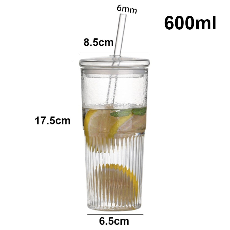 Transparent Glass Travel Cup With Lid and Straw - 600ml