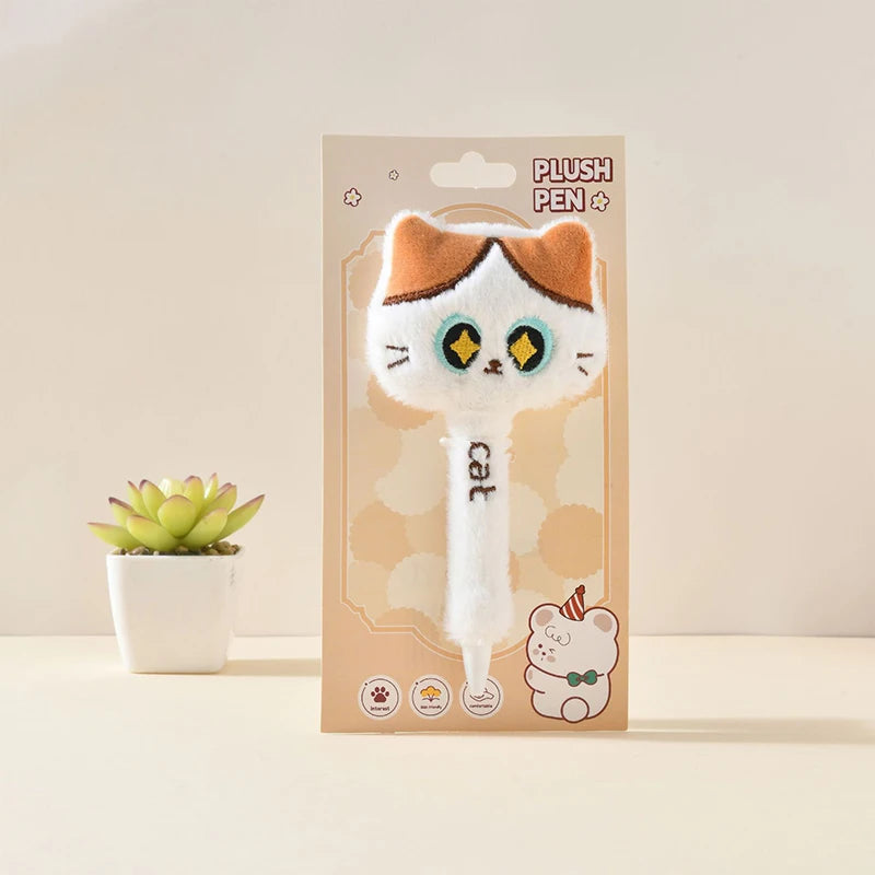 Plush pen with cat design in packaging on a light background