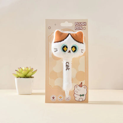 Plush pen with cat design in packaging on a light background
