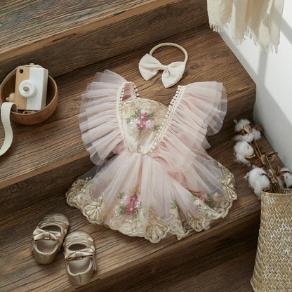 New Baby Girl Dusty Pink Floral Romper with ribbon