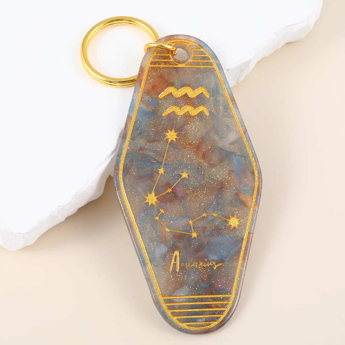 Zodiac Star Sign Retro Motel Keychain