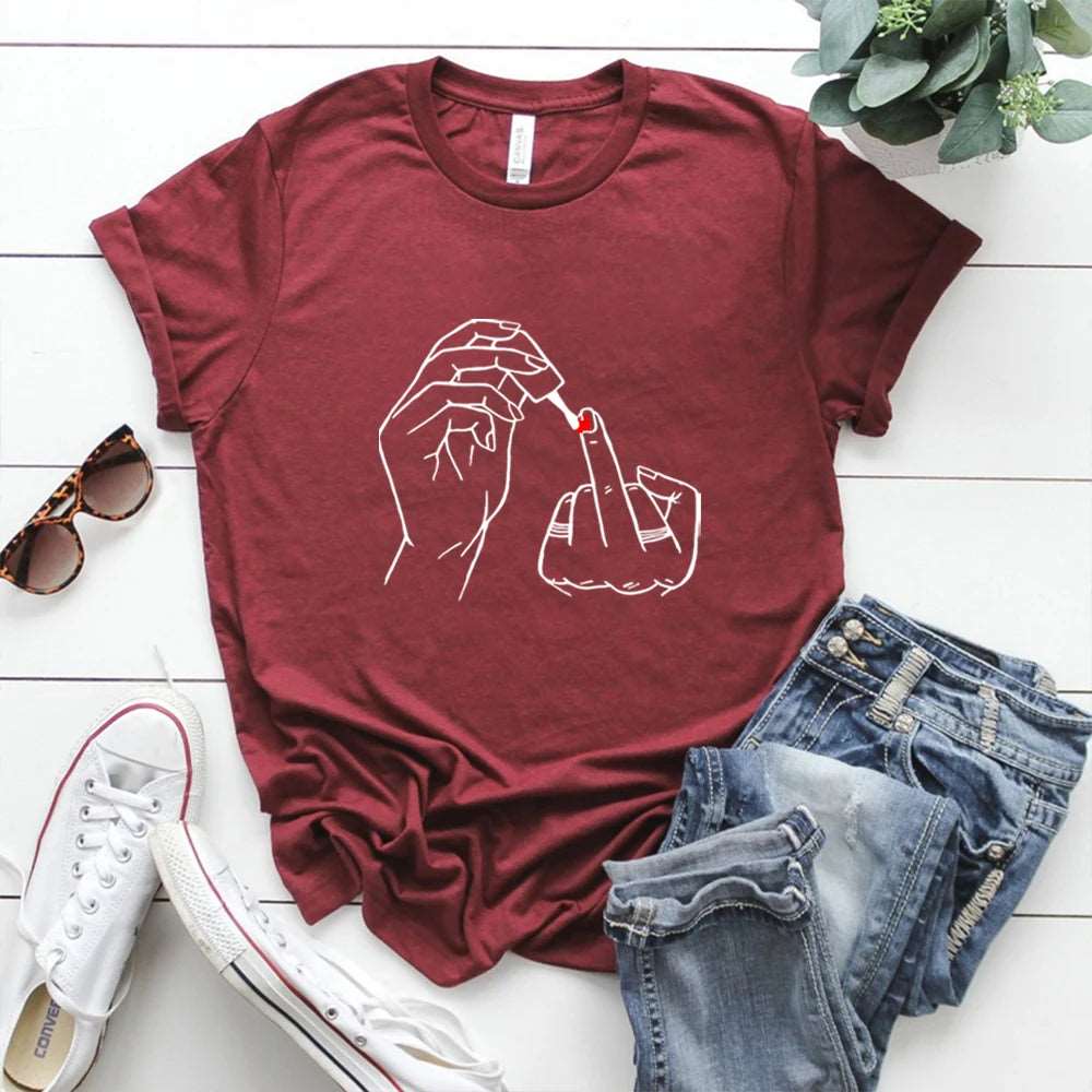 Feminist Nail Polish Middle Finger T-shirt - T Shirts from Dear Cece - Just £19.99! Shop now at Dear Cece