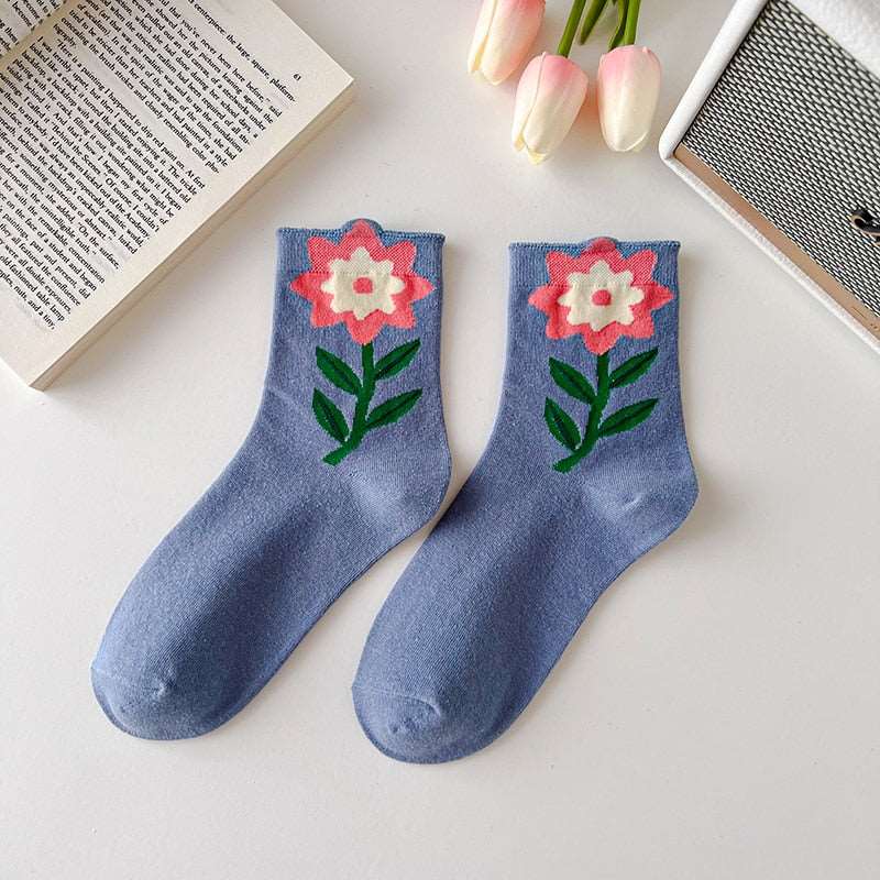 1 Pair Floral Tube Socks